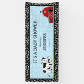 パーソナライズされたかわいい牛白黒赤ちゃんシャワー 横断幕 (縦)