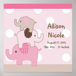 パーソナライズされたかわいい積み重ねられた象の壁アート ポスター