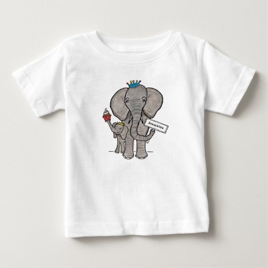 パーソナライズされたかわいい象とベビー ベビーTシャツ (正面)
