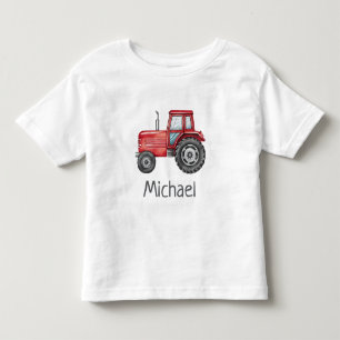 パーソナライズされたかわいい赤いトラクターの農場水彩 トドラーTシャツ