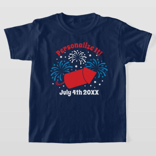 パーソナライズされたかわいい7月4日Fireworks Tシャツ (レイダウン)