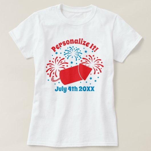 パーソナライズされたかわいい7月4日Fireworks Tシャツ (デザイン正面)