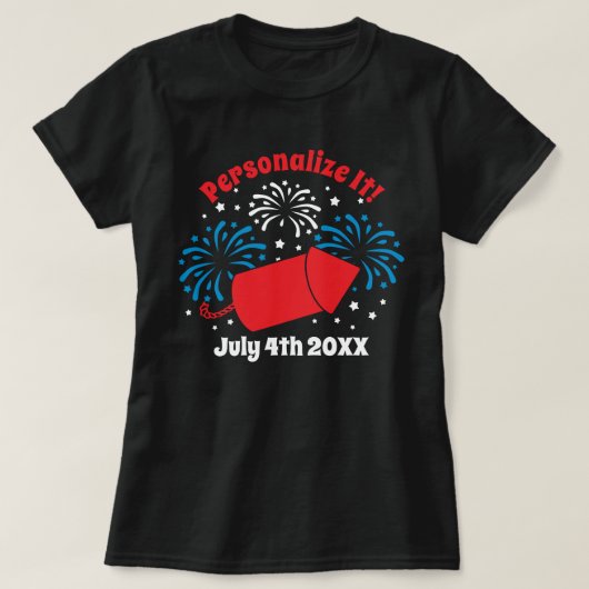 パーソナライズされたかわいい7月4日Fireworks Tシャツ (デザイン正面)