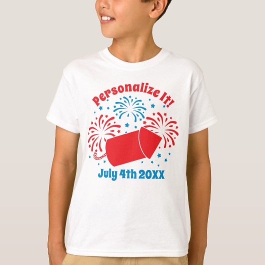 パーソナライズされたかわいい7月4日Fireworks Tシャツ (正面)