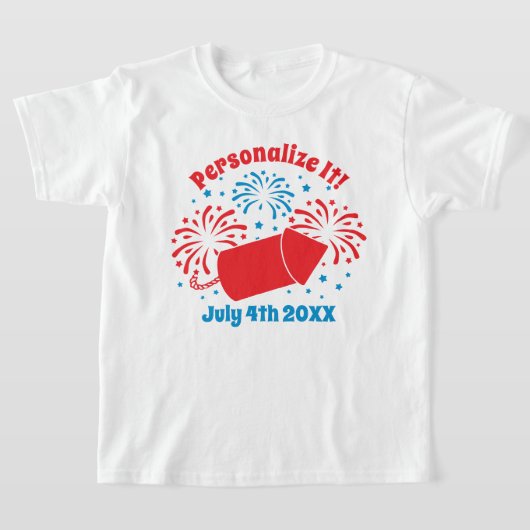 パーソナライズされたかわいい7月4日Fireworks Tシャツ (レイダウン)