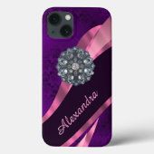 パーソナライズされたかわいらしエレガント紫ダマスク Case-Mate iPhoneケース (裏面)