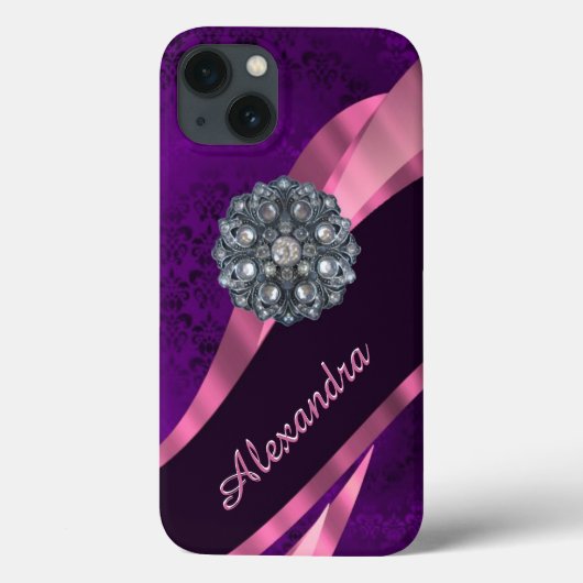 パーソナライズされたかわいらしエレガント紫ダマスク Case-Mate iPhoneケース (裏面)
