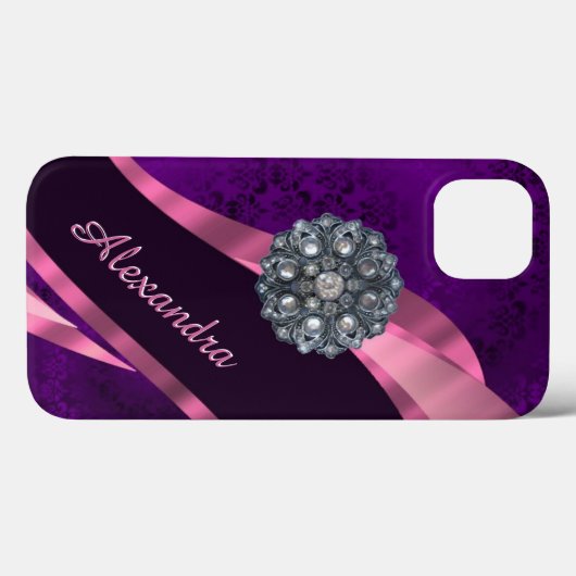 パーソナライズされたかわいらしエレガント紫ダマスク Case-Mate iPhoneケース (裏面 (横))