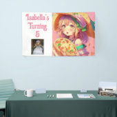 パーソナライズされたかわいらしピザを持つアニメの少女 横断幕 (トレードショー)