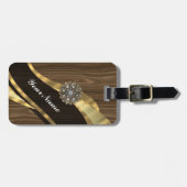 パーソナライズされたかわいらしフェイクオーク材 ラゲッジタグ (正面横)