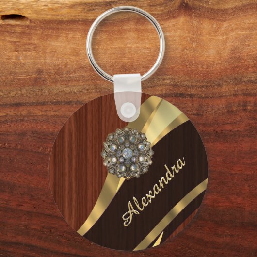 パーソナライズされたかわいらしフェイク木材 キーホルダー (正面)