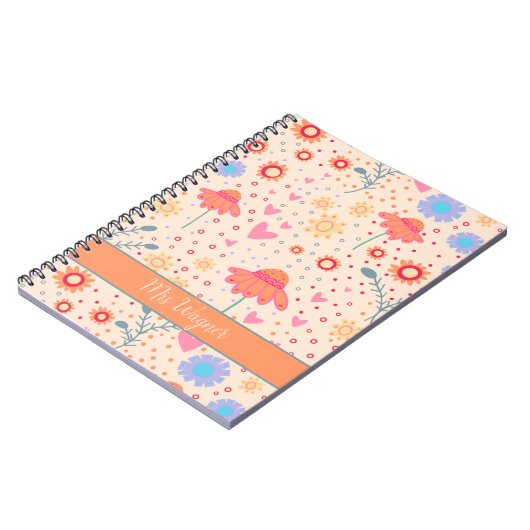 パーソナライズされたかわいらしフローラハート先生 ノートブック (左側)