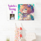 パーソナライズされたかわいらし子猫の女の子 横断幕 (インサイチュ)