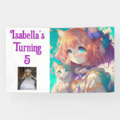 パーソナライズされたかわいらし子猫の女の子 横断幕 (横)