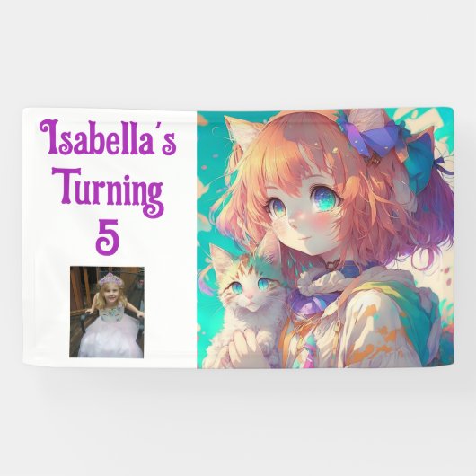 パーソナライズされたかわいらし子猫の女の子 横断幕 (横)