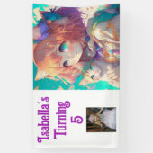 パーソナライズされたかわいらし子猫の女の子 横断幕 (縦)