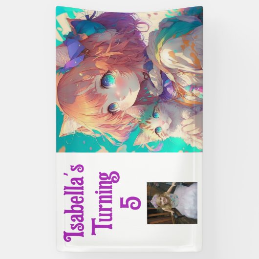 パーソナライズされたかわいらし子猫の女の子 横断幕 (縦)