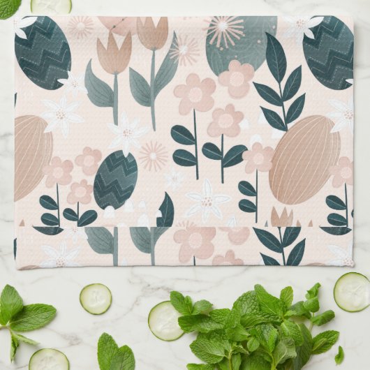 パーソナライズされたかわいらし植物復活卵パターン キッチンタオル (折り畳み)