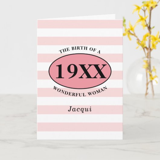 パーソナライズされたかわいらし誕生日ガーリークストライプのク カード (黄色い花)