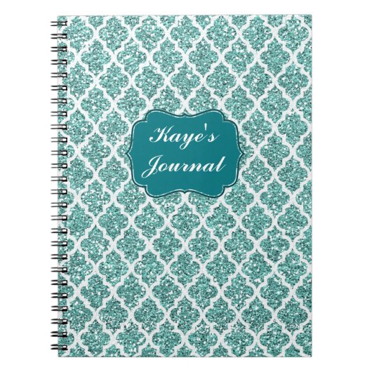 パーソナライズされたきらめくティール（緑がかった色） ノートブック (正面)