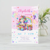 パーソナライズされたきらめくユニコーン誕生日招待状 招待状 (スタンド正面)