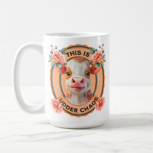 「パーソナライズされたこれは混乱だ」牛のマグ コーヒーマグカップ (左)