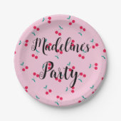 パーソナライズされたさくらんぼさくらんぼパターンピンクパーティー ペーパープレート (正面)