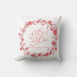 パーソナライズされたさくらんぼブロッサム結婚リース枕 クッション