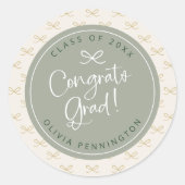 パーソナライズされたさくら色の蝶結びガールズ ラウンドシール (正面)