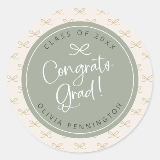 パーソナライズされたさくら色の蝶結びガールズ ラウンドシール (正面)