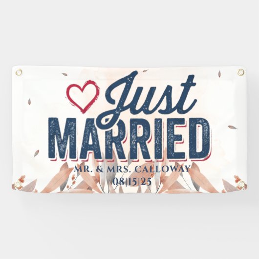 パーソナライズされたたった今結婚しましたカーバナー 横断幕 (横)