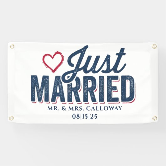パーソナライズされたたった今結婚しましたカーバナー 横断幕 (横)