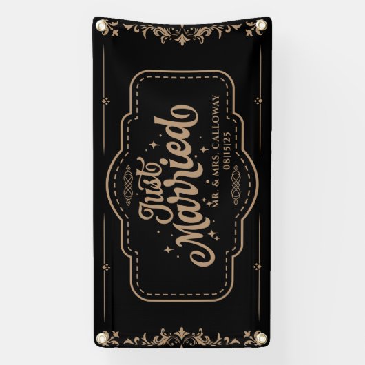 パーソナライズされたたった今結婚しましたカーバナー 横断幕 (縦)