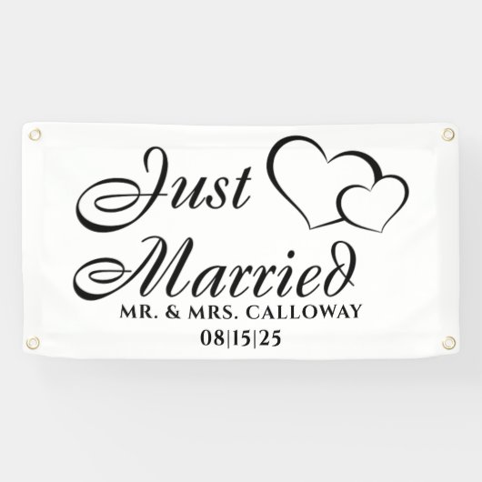パーソナライズされたたった今結婚しましたカーバナー 横断幕 (横)