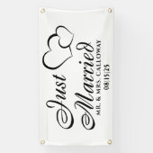 パーソナライズされたたった今結婚しましたカーバナー 横断幕 (縦)