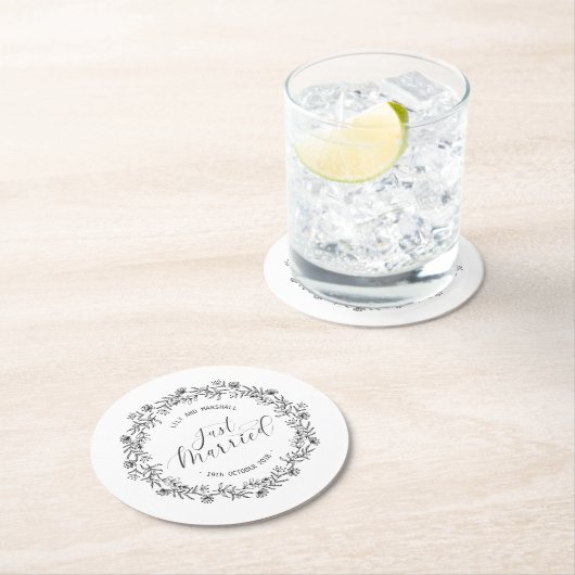 パーソナライズされたたった今結婚しましたフローラ|紙コースター ラウンドペーパーコースター (インサイチュ)