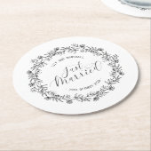 パーソナライズされたたった今結婚しましたフローラ|紙コースター ラウンドペーパーコースター (アングル)