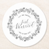 パーソナライズされたたった今結婚しましたフローラ|紙コースター ラウンドペーパーコースター (正面)