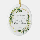 パーソナライズされたたった今結婚しました名 セラミックオーナメント (右)