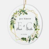 パーソナライズされたたった今結婚しました名 セラミックオーナメント (左)