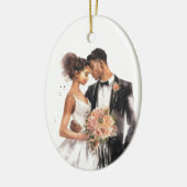 パーソナライズされたたった今結婚しました結婚夫婦 セラミックオーナメント (左)