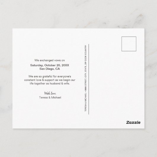 "パーソナライズされたたった今結婚しました"エロペメント写真ポストカ ポストカード (裏面)