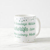 パーソナライズされたのインスパイア先生グリーン文字 コーヒーマグカップ (正面右)