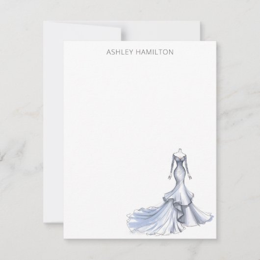 パーソナライズされたのドレ結婚スほこりっぽいブルーノートカード ノートカード (正面)