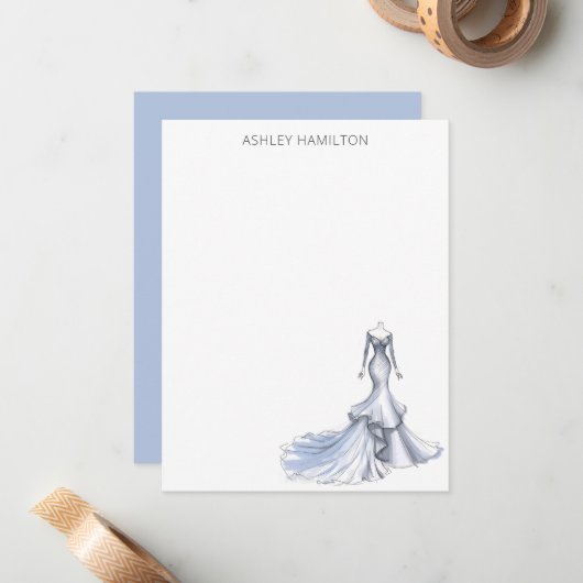 パーソナライズされたのドレ結婚スほこりっぽいブルーノートカード ノートカード (正面/裏面インサイチュ)