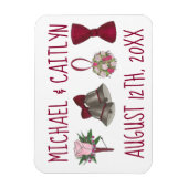 パーソナライズされたのベル結婚フラワーボウタイブーケ マグネット (縦)