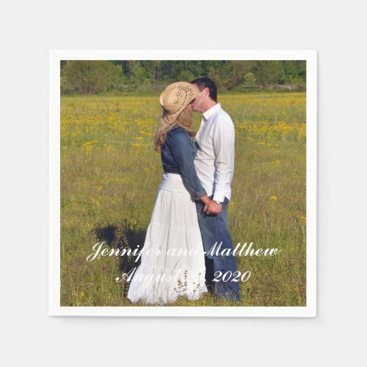 パーソナライズされたの写結婚真紙ナプキンス スタンダードカクテルナプキン (正面)