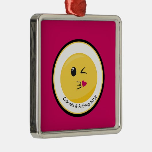 パーソナライズされたの吹キス・ラブ絵文字オーナメント メタルオーナメント (右)