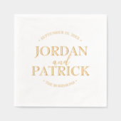 パーソナライズされたの結婚ナプキンズ・カップルの名前と日付 箔ナプキン (正面)