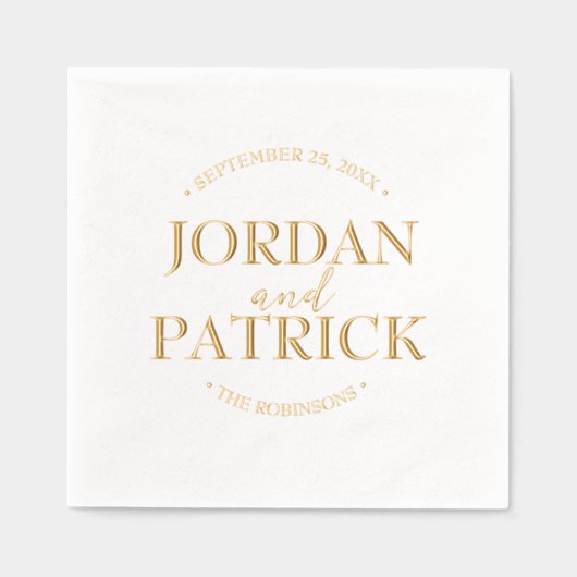 パーソナライズされたの結婚ナプキンズ・カップルの名前と日付 箔ナプキン (正面)
